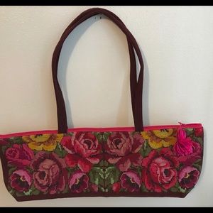 Red floral huipil shoulder bag handmade Guatemala